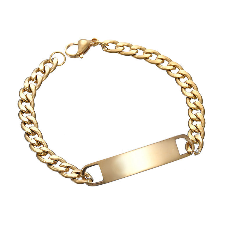 Popular Stainless Steel Men's NK Bracelet, Simple Glossy Curved Brand Lettering Engraved Eye Photo Bracelet Jewelry