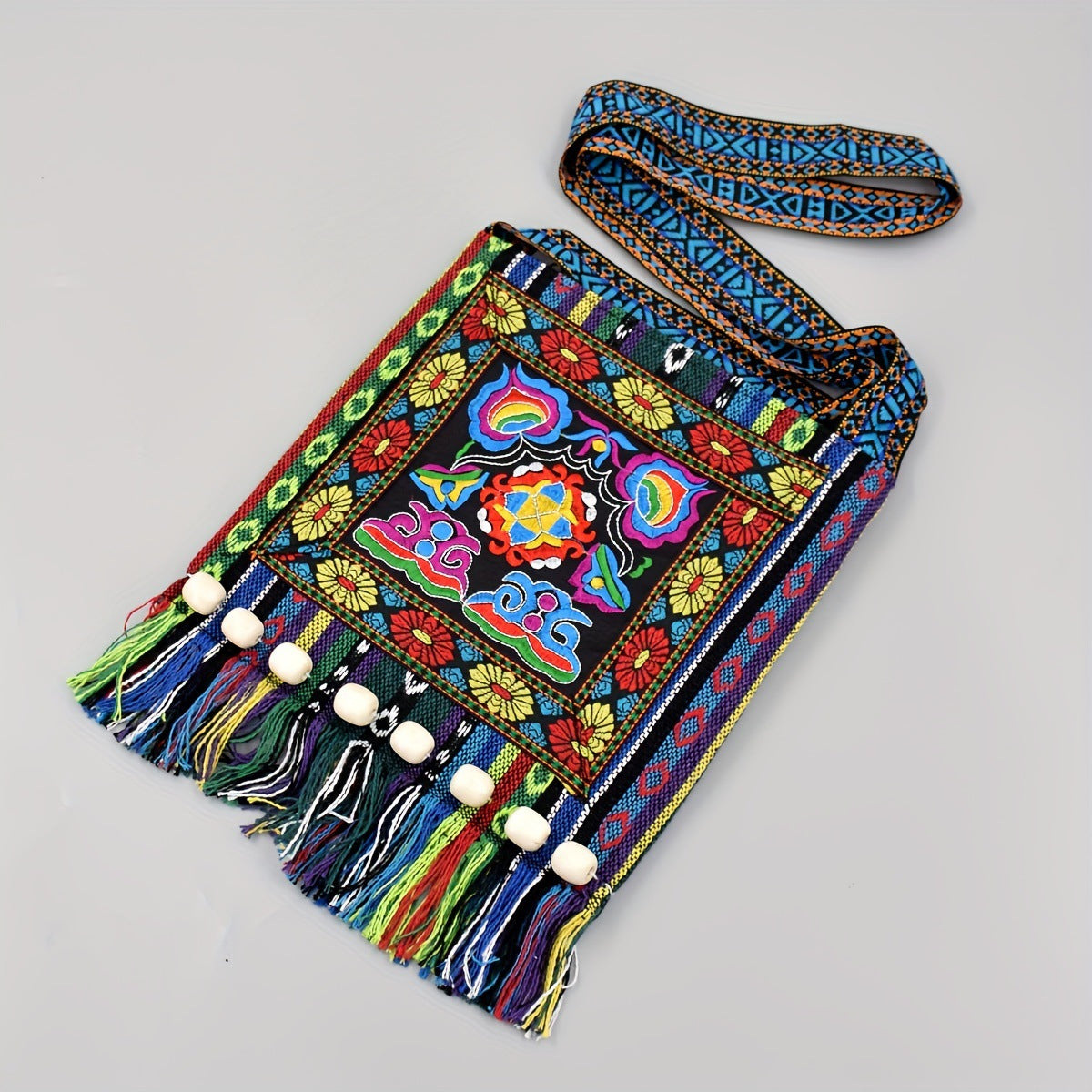 Foreign Trade Cross-border Messenger Bag Embroidered Women's Bag Ethnic Style Bag Versatile Messenger Bohemian Embroidered Fringed Hanfu Bag