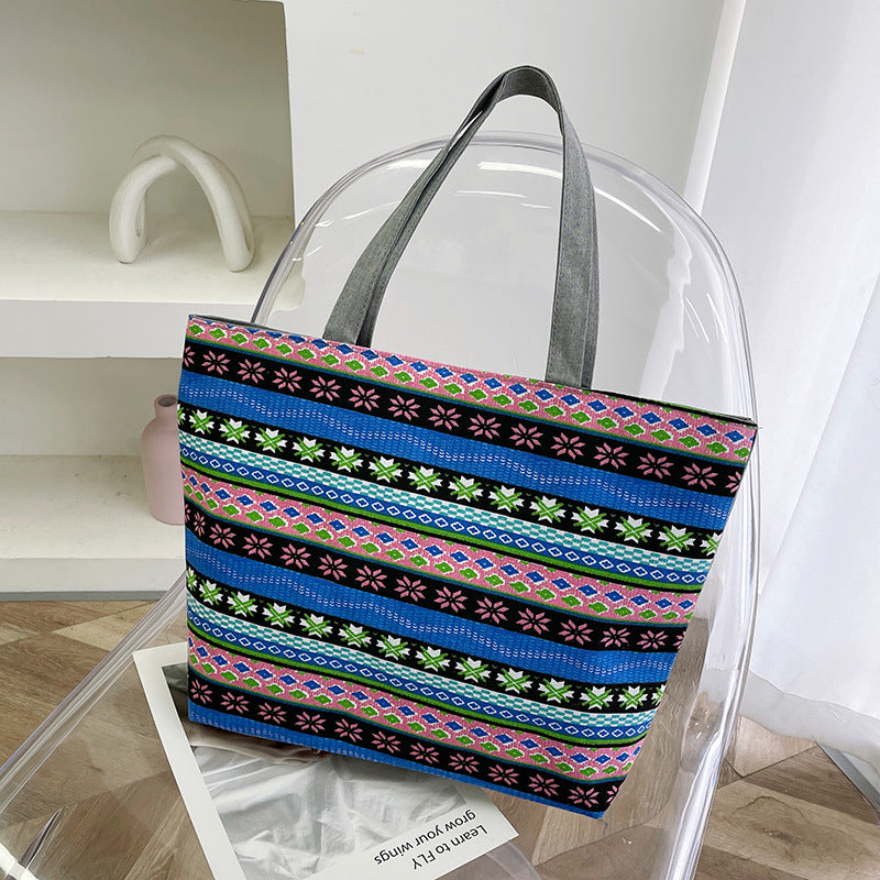 Foreign Trade New Canvas Bag Large-capacity Women's Bag Printed Handbag Ethnic Style Literary and Artistic Student Bag Shopping Bag