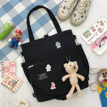 Ins Canvas Bag Female Student Korean Version Messenger Bag Large Capacity Fashion Versatile Single Shoulder Portable Tutoring Bag Double Shoulder Back