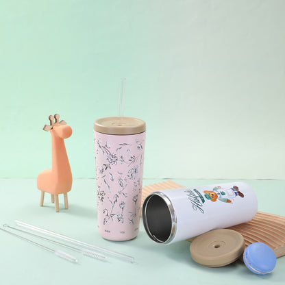 New Creative Printing Outdoor Straw Cup 304 Stainless Steel Thermos Cup Large Capacity Small Fresh Coffee Cup