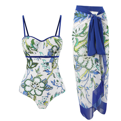 2025 European and American Foreign Trade One-piece Bikini Three-piece Suit Conservative Beach Skirt Chiffon Wrap Skirt Hot Spring Swimsuit Women