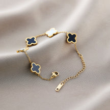 Warm Jian Does Not Fade Cross-border Hot-selling Titanium Steel Bracelet Women's Five-leaf Clover with Diamonds Ins Wind Personality 18K Vacuum Plating