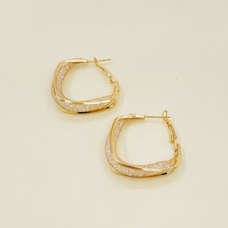 XP17 Exquisite Super Flash Mesh Yarn Zircon Earrings Women's Ins Trendy Light Luxury Niche High-end Design Pendant Stud Earrings