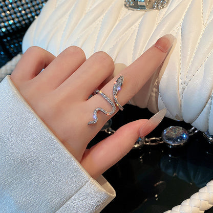 Hot-selling Micro-inlaid Zircon Wrapped Snake Ring Women's Niche Design Sense Fashion Personality Index Finger Ring