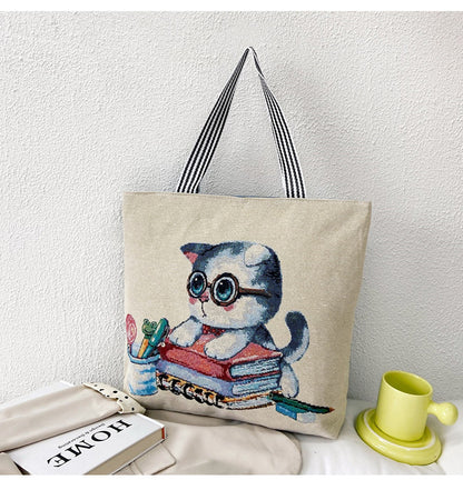 Foreign Trade Ethnic Style Retro Portable Canvas Bag Large Embroidery Shopping Fashion Shoulder Women's Bag New Matai Tote Bag