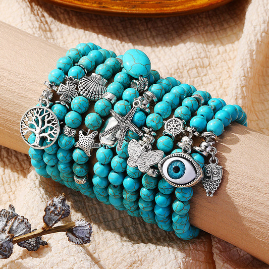 Special Foreign Trade Europe and The United States Popular Beaded Bracelet Women's Set Bohemian Ethnic Style Turquoise Bracelet