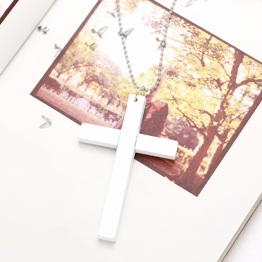 Hot Sale, European and American Fashion Cross Necklace, Wooden Simple Versatile Sweater Chain Accessories Nkd44
