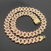 Explosive 15mm Small Flip Hiphop Pink Blue Hip Hop Cuban Chain Quadrilateral Strip Prismatic Men's Necklace