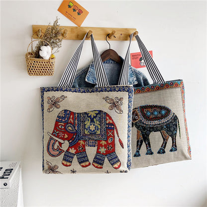 Foreign Trade Ethnic Style Retro Portable Canvas Bag Large Embroidery Shopping Fashion Shoulder Women's Bag New Matai Tote Bag