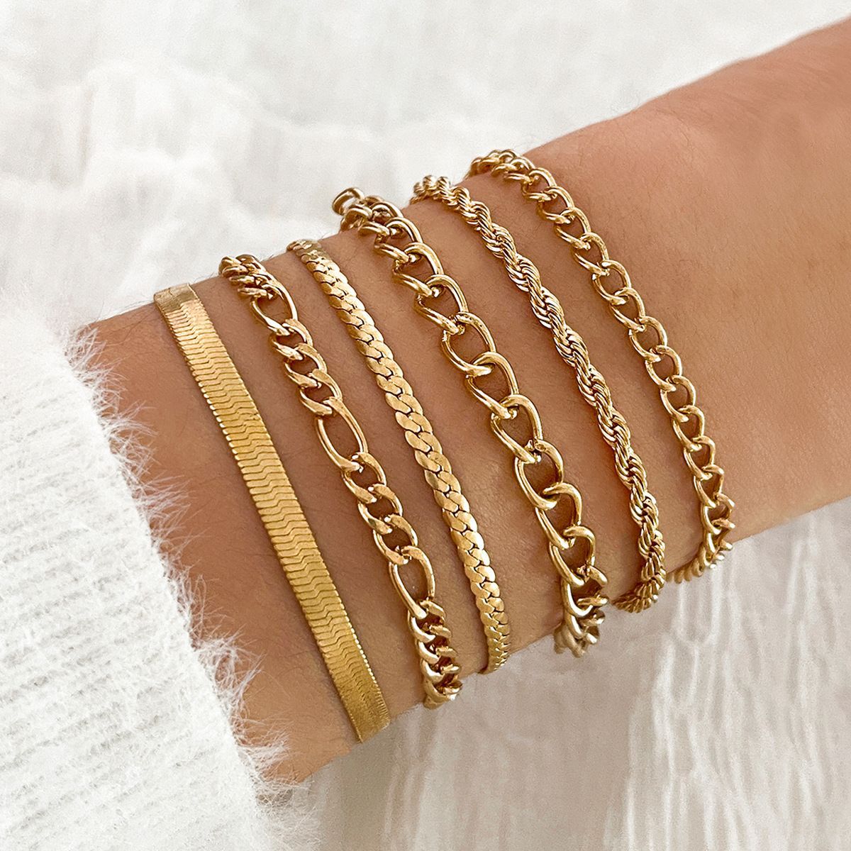 Europe and The United States Cross-border Bohemian Minimalist Jewelry Metal Chain Women's Set 6 Multi-layer Chain Simple Bracelet