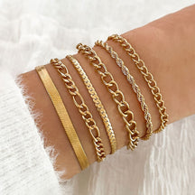 Europe and The United States Cross-border Bohemian Minimalist Jewelry Metal Chain Women's Set 6 Multi-layer Chain Simple Bracelet