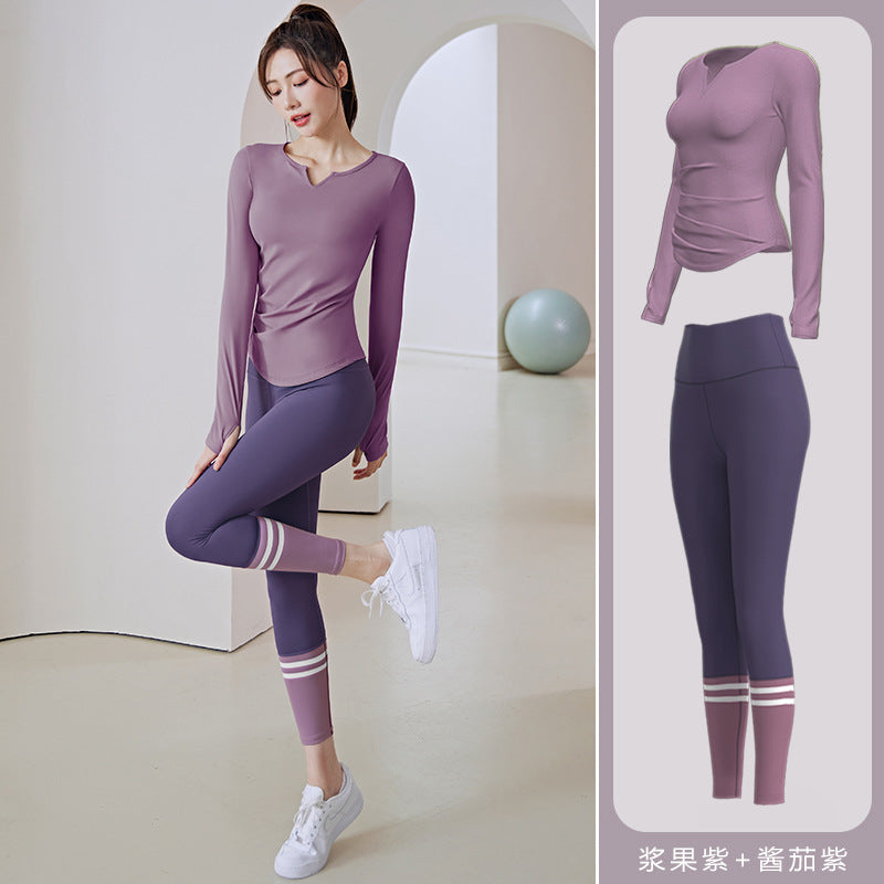 New Abdominal Tight and Hip Lift Nude Slim V-neck Long-sleeved Running Sports Fitness Yoga Suit