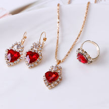 XP17 European and American Ins Water Drop Jewelry Set, Personalized Fashion Color Rhinestone Necklace, Earrings, Ring Set New