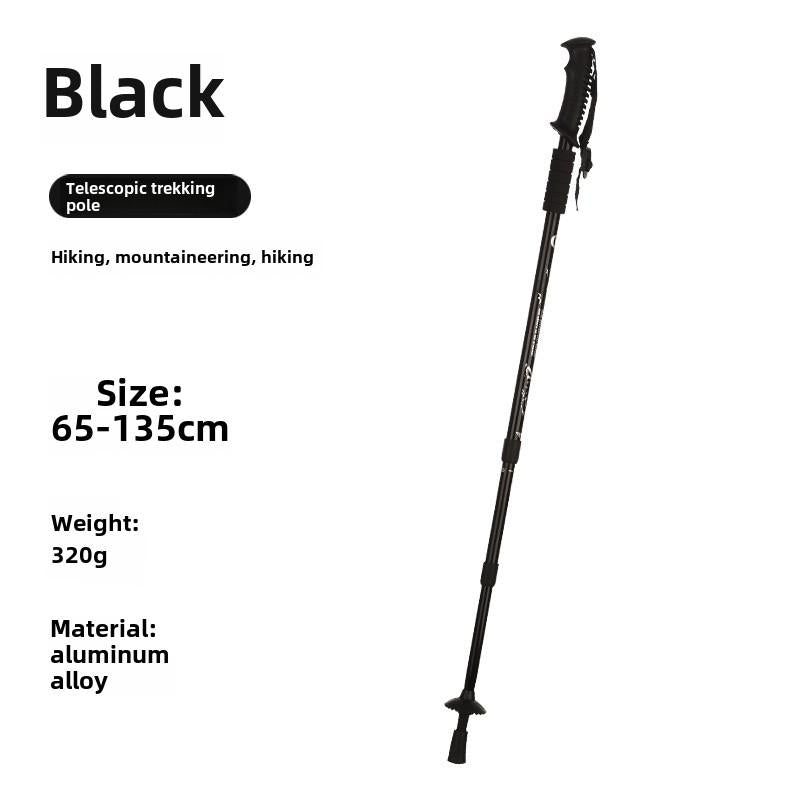 Aluminum Alloy Three-section Shock Absorber T-handle Straight Handle Mountaineering Cane Cane Hiking Outdoor Products