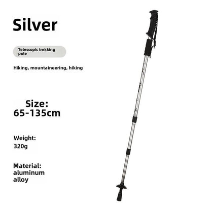 Aluminum Alloy Three-section Shock Absorber T-handle Straight Handle Mountaineering Cane Cane Hiking Outdoor Products