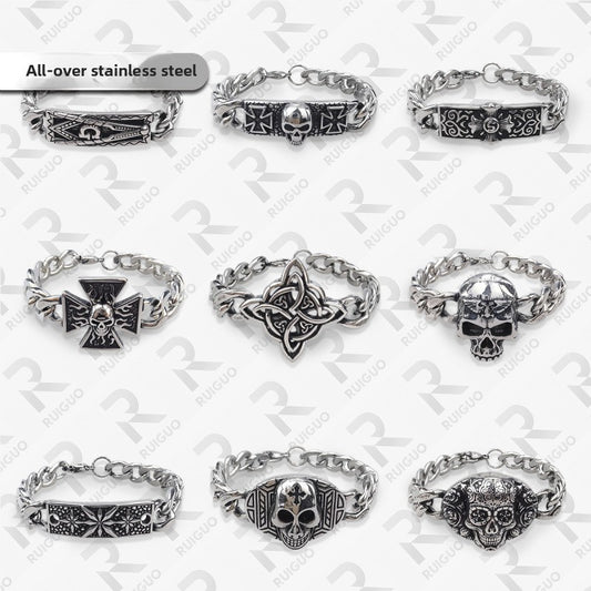 Amazon Vintage Celtic Knot Skull Stainless Steel Cuban Bracelet Cross Punk Men's Jewelry, Popular