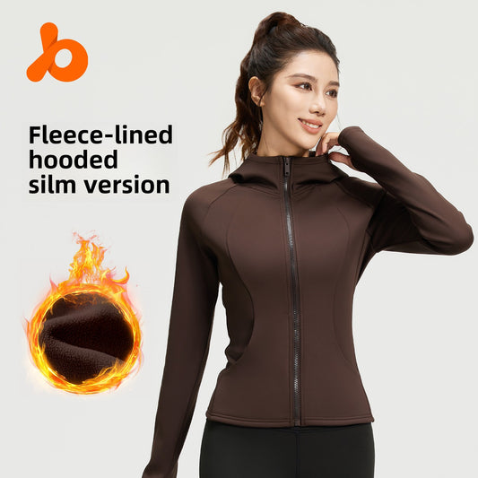 Autumn and Winter Velvet Yoga Jacket To Keep Warm and Slim Waist Women's Fitness Thickened Hooded Yoga Clothing