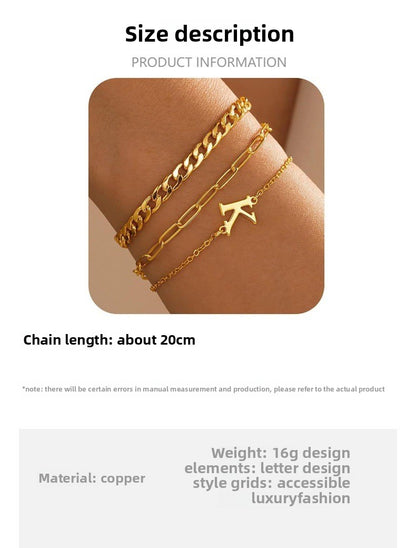 New Fashion Versatile 26-letter Bracelet Set, Plated with 14K Gold Light Luxury Stackable Bracelet Jewelry Women