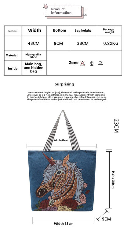 Foreign Trade Ethnic Style Retro Portable Canvas Bag Large Embroidery Shopping Fashion Shoulder Women's Bag New Matai Tote Bag