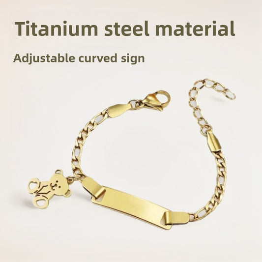European and American New Fashion Versatile Baby Jewelry Titanium Steel Blank Curved Sign Adjustable DIY Text Bracelet