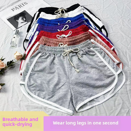 New Sports Shorts Women's European, American and Foreign Trade Home Leisure Solid Color Beach Pants Large Size Running Yoga Shorts