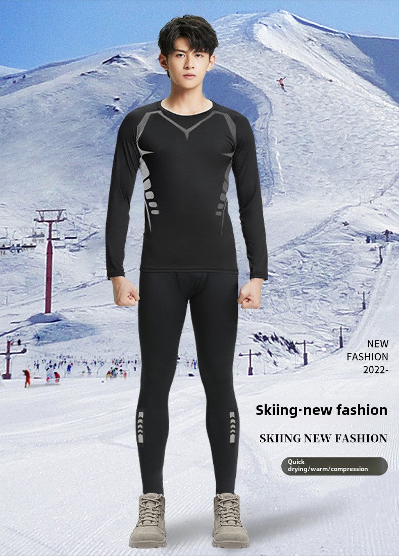 Ski Quick-drying Clothes Men's Tight-fitting Bottoming Sports Suit Fleece Thermal Compression Underwear Autumn and Winter Outdoor Fitness