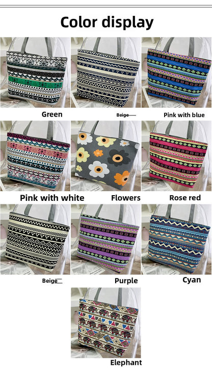 Foreign Trade New Canvas Bag Large-capacity Women's Bag Printed Handbag Ethnic Style Literary and Artistic Student Bag Shopping Bag