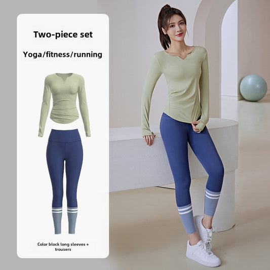 New Abdominal Tight and Hip Lift Nude Slim V-neck Long-sleeved Running Sports Fitness Yoga Suit