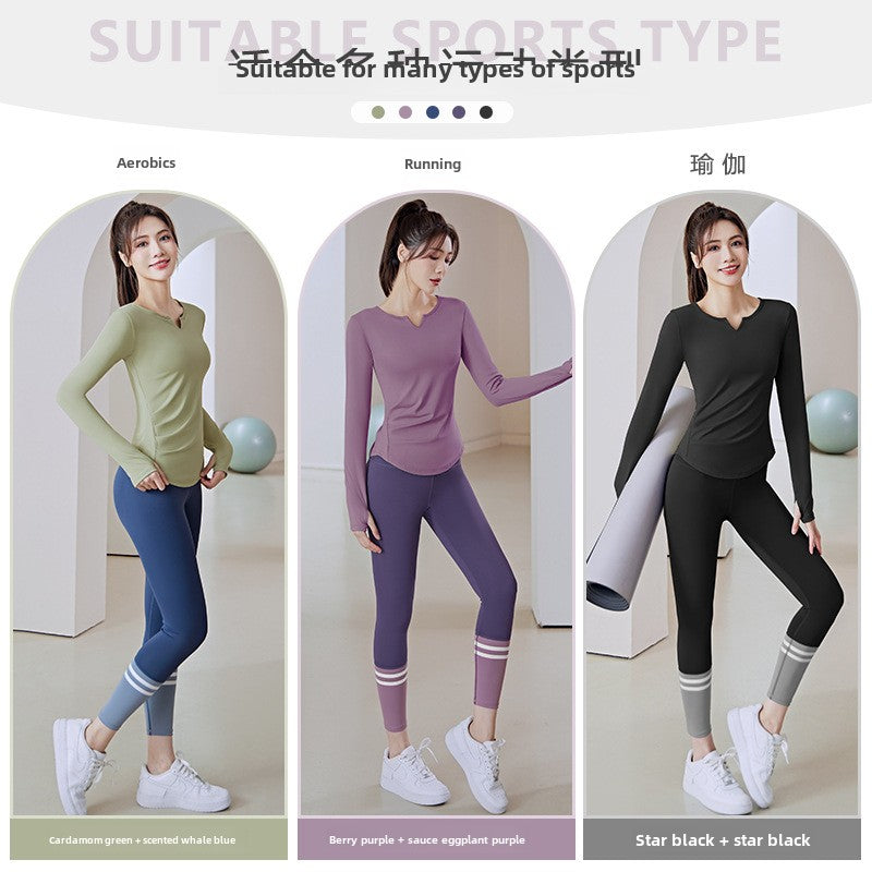 New Abdominal Tight and Hip Lift Nude Slim V-neck Long-sleeved Running Sports Fitness Yoga Suit