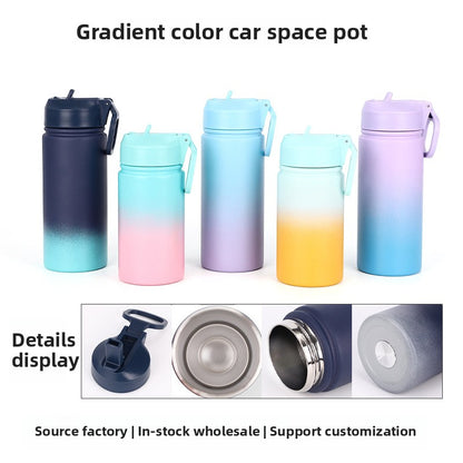 Stainless Steel Thermos Cup High Value Outdoor Sports Water Cup Gradual Change Color Car Space Pot Can Be Customized Logo