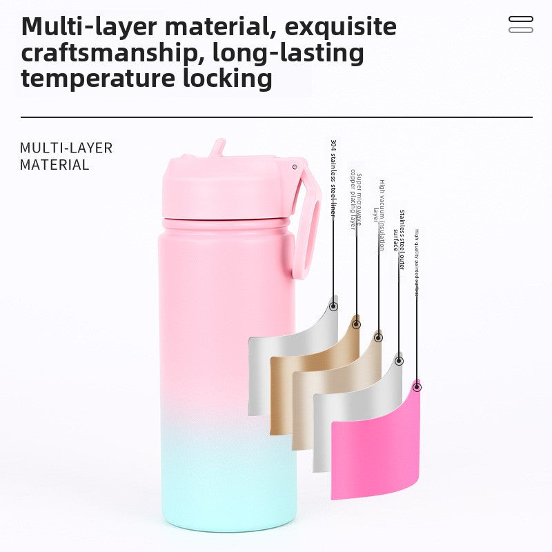 Stainless Steel Thermos Cup High Value Outdoor Sports Water Cup Gradual Change Color Car Space Pot Can Be Customized Logo