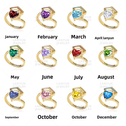 2025 New Cross-border Independent Station Graduation Commemorative Scholar Hat Women's Love Birthstone Ring Ring Customization