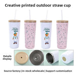 New Creative Printing Outdoor Straw Cup 304 Stainless Steel Thermos Cup Large Capacity Small Fresh Coffee Cup