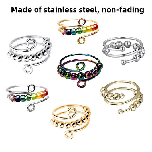 Amazon Explosion, Decompression and Anti-anxiety, Titanium Steel Bead Rotating Ring, Open Bead Ring